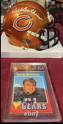 Dick Butkus Autographed NFL Helmet & 1971 Topps Football Card Beckett 10 Coa Hof