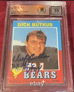 Dick Butkus Autographed NFL Helmet & 1971 Topps Football Card Beckett 10 Coa Hof