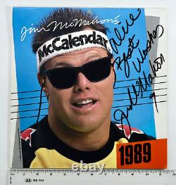 Calendrier rare de Jim McMahon autographié de 1989 avec Mike Ditka des Chicago Bears