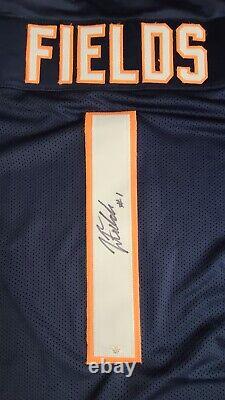 Maillot bleu personnalisé signé par Justin Fields des Chicago Bears avec certificat d'authenticité (COA)